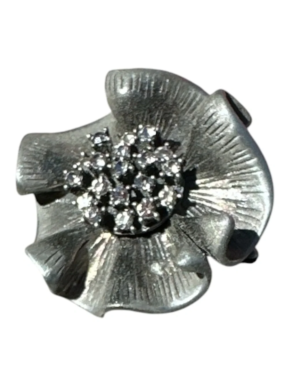 Pewter Floral Crystal Cluster Brooch - Women's Jewelry